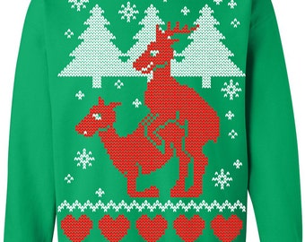 Ugly Christmas Sweater - Humping Reindeer Crew Neck Sweatshirt - X-mas Tee - Funny Christmas Sweater Shirt