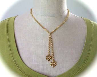 Gold Lariat Celtic Eternity Knot Necklace Outlander Jewelry, Boho Tassel Necklace Irish Jewelry Trinity Love Knot Pendant Gold Rolo Chain