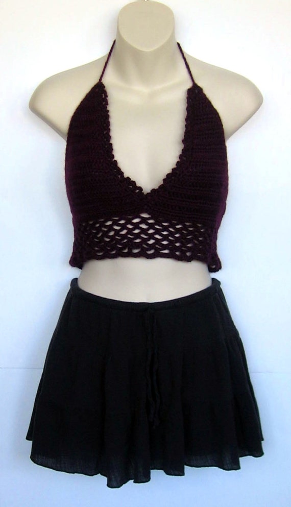 Dark Purple Crochet Halter Top Hippie by TreasureChestCrochet