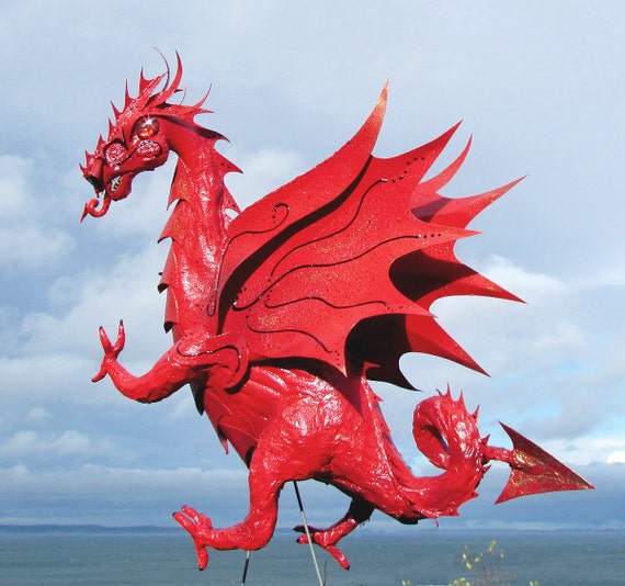 Items similar to Welsh Red Dragon - handmade dragon garden ...