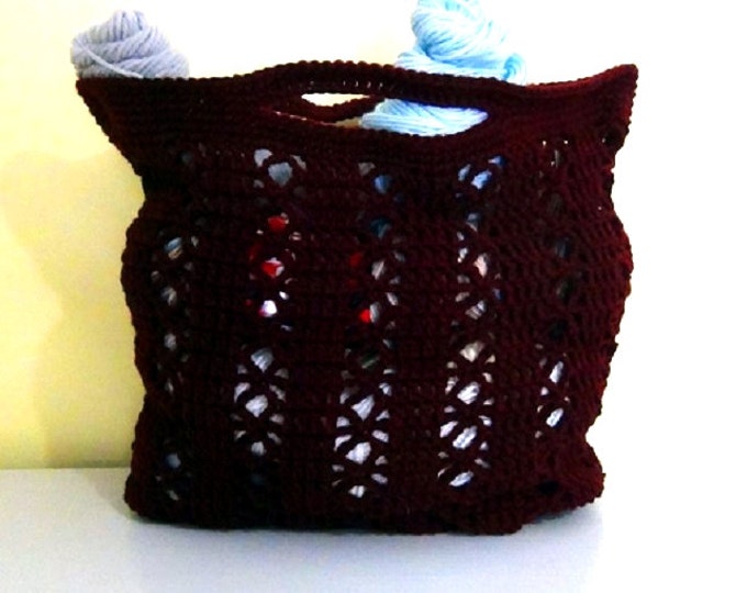 Market Bag - Beach Tote Bag - Crocheted Bag - Claret Red Crochet Tote