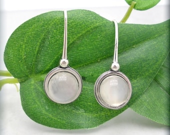 Moonstone Earrings, Sterling Silver, Gemstone Jewelry, Minimalist, Birthday Gift, Graduation Jewelry, Everyday Earrings, Dangle (SE983)