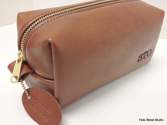 Personalized Whiskey Leather Dopp Kit with Initials and Optional Custom Lining for Him