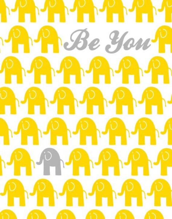 Yellow and Grey Nursery Decor Elephant Theme 11X14 Print