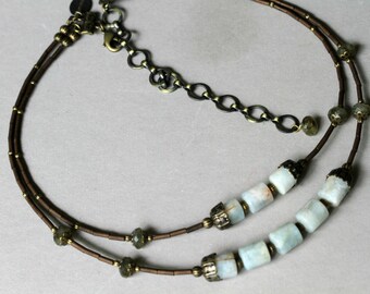 Boho Style Multi Strand Turquoise Colored Magnesite By Karenda