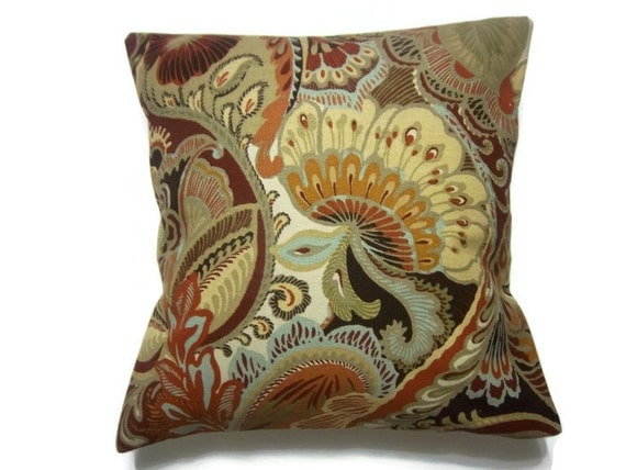 Decorative Pillow Cover Rust Orange Green by LynnesThisandThat