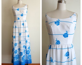 SALE// baby blue flowers long hippie dress small