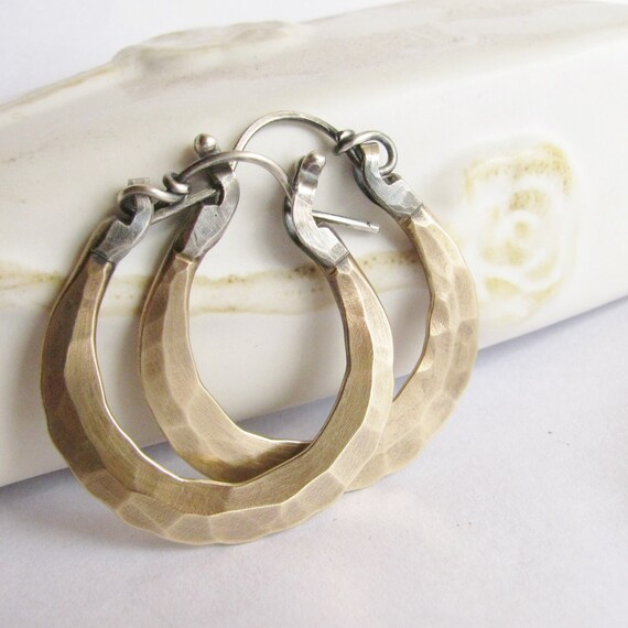Small Bronze Earrings Hoop Earrings Sterling Silver And