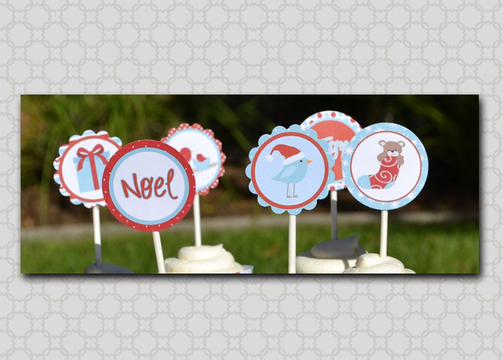 Christmas Cupcake Toppers - Winter Holiday - 2 inch circles - INSTANT DOWNLOAD