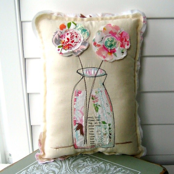 Flower Pillow Soft Sculpture Flower Vase pillow Stitched