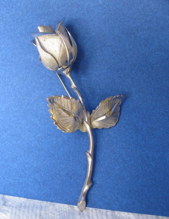 Vintage Giovanni Rose Flower Pin Brooch Silver Tone Metal