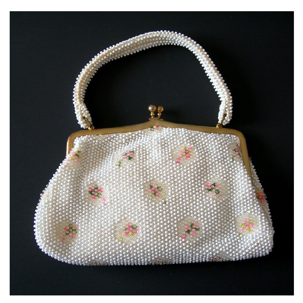 Spring Handbag Corde-Bead Lumured White by AtticDustAntiques