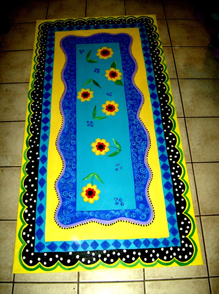 FLOORCLOTH Hand Painted Canvas Rug by countryfloorcloths