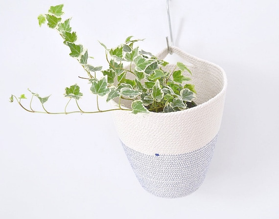 Hanging cotton pot, Natural home decor, Hanging planter, Planter basket, Handle basket, Hanging basket, Kids room storage, Plant hanger Rope