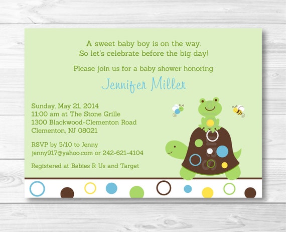 Cute Turtle Baby Shower Invitation / Turtle Baby Shower Invite / Frog Baby Shower Invite / Pond Animals / Baby Boy / PRINTABLE Il_570xn