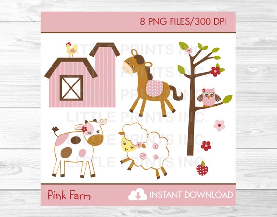 Pink Farm Animal Clipart PERSONAL USE Instant Download Il_570xn