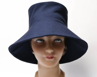 ON SALE - Retro Sun Hat in Blue Cotton Canvas - Women's Sun Hat