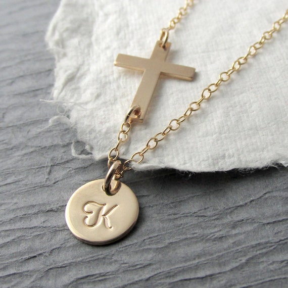 Sideways Cross Gold Initial Necklace Personalized Jewelry