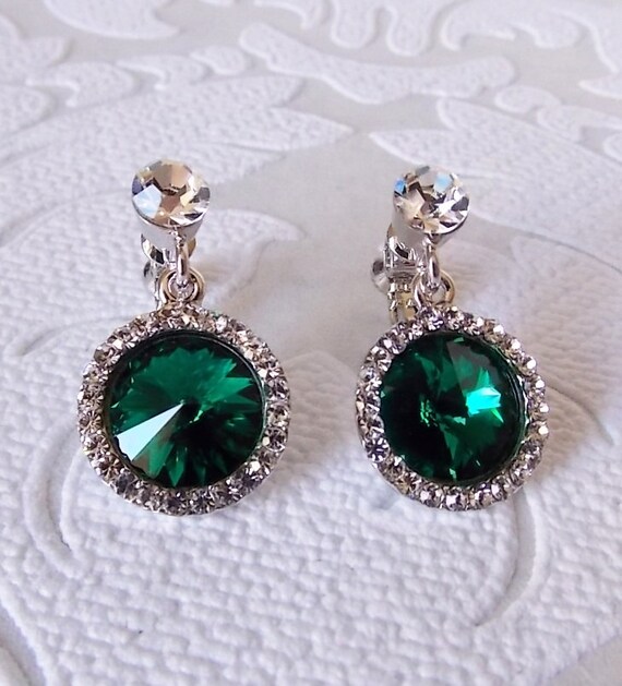 Emerald Green Pierced or Clip On Earrings with by dalfiya on Etsy