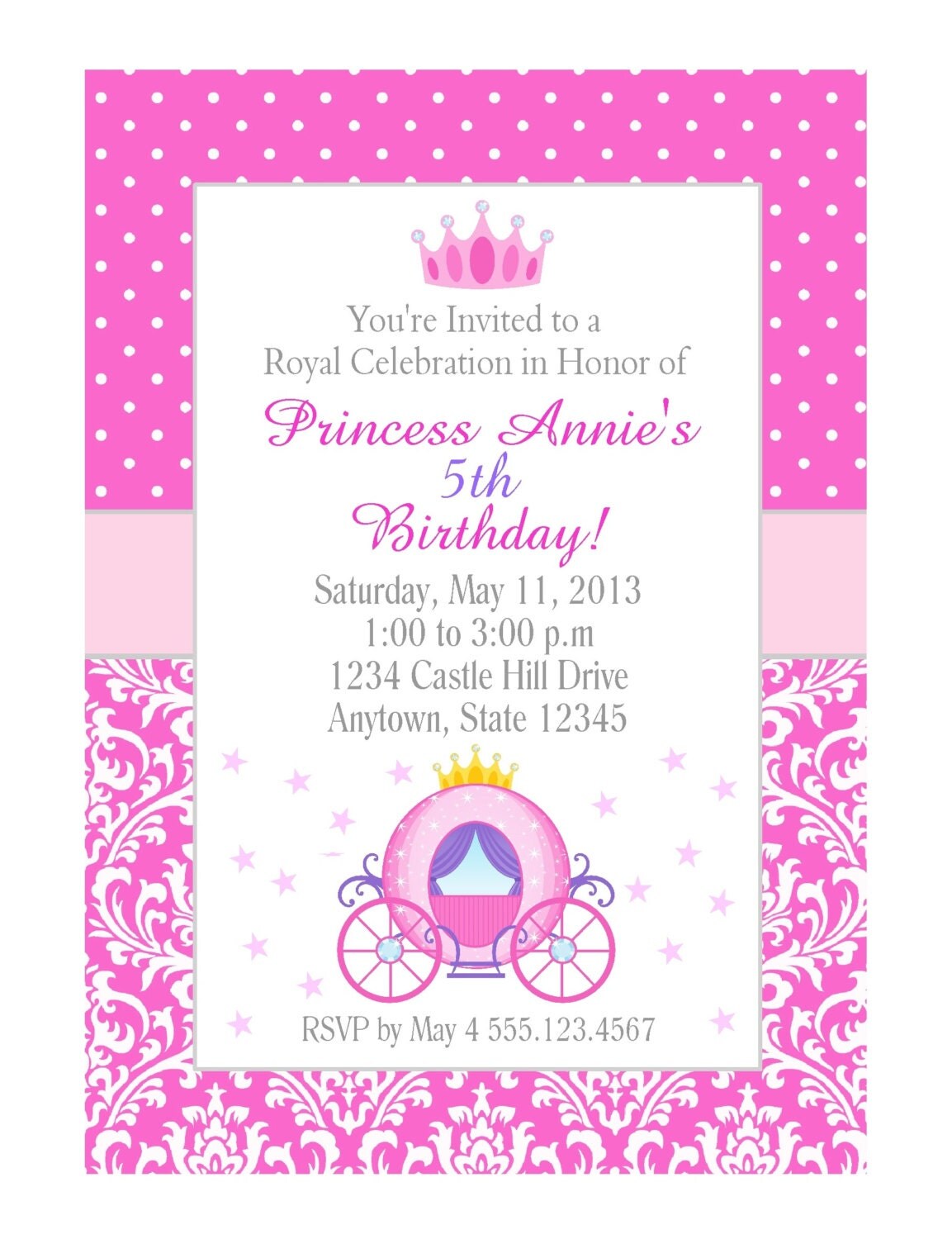 Princess Carriage Birthday Party Invitations by traditionsbydonna