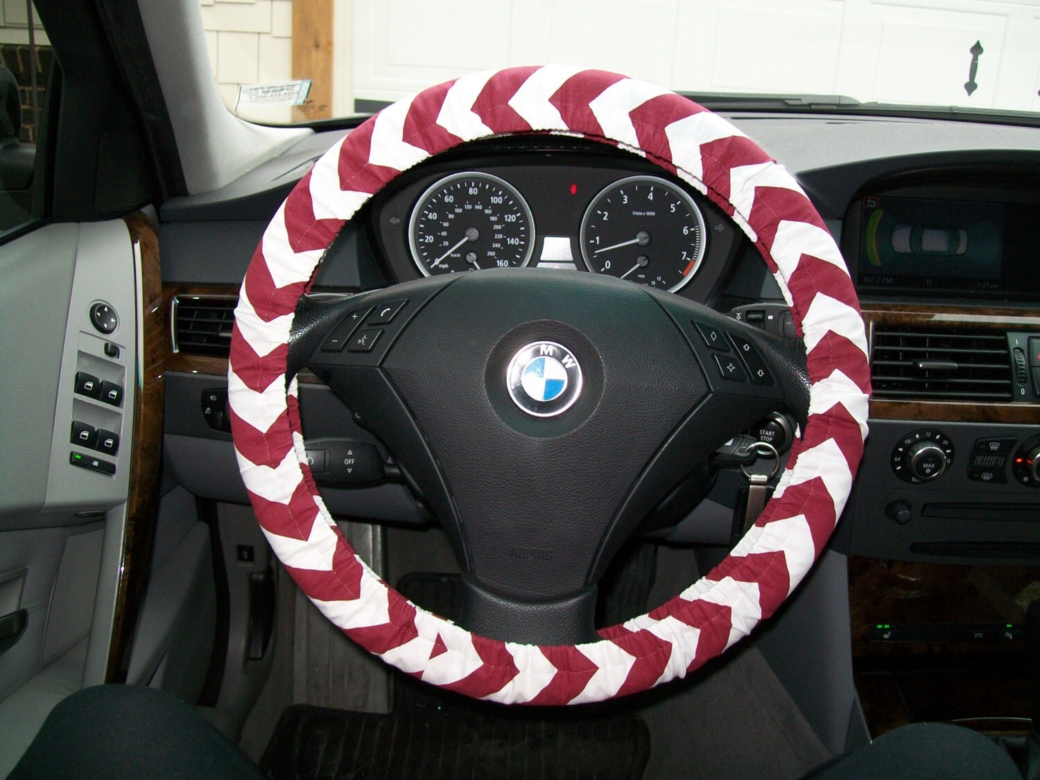 Maroon and White Chevron Steering Wheel Cover by mammajane on Etsy