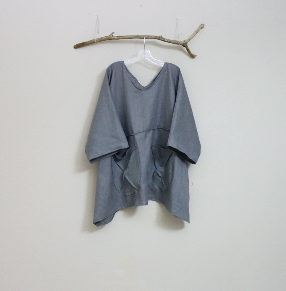 oversized eco linen top with big pockets made to order
