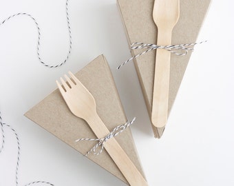 100 DELUXE 2-Piece LIDDED Kraft Wedge-Shaped Pie Box Kits with FORKS + Black Twine