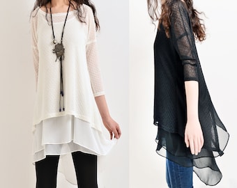 Moroccan breeze - zen layered tunic dress / idea2lifestyle boho tunic / 3/4 sleeve dress light cotton dress+ sleeveless flowing tunic(Q5110)