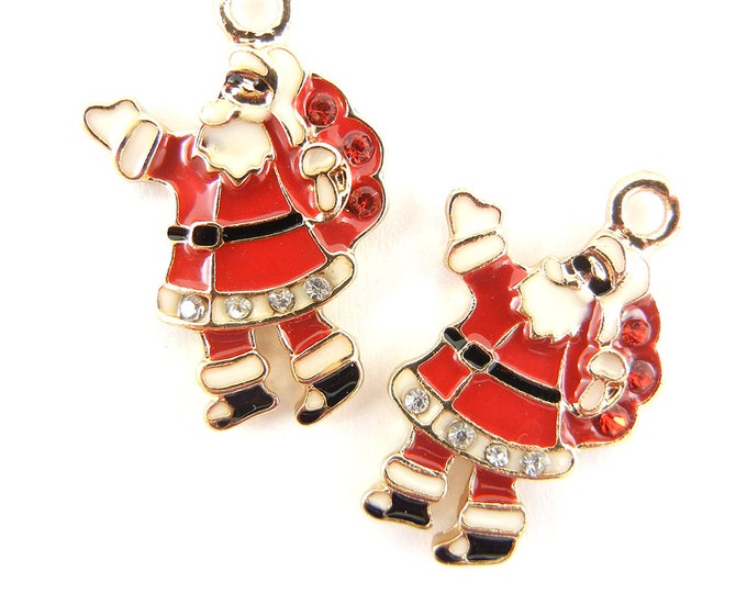 Christmas Santa Claus with Bag Charms Gold-tone Rhinestones