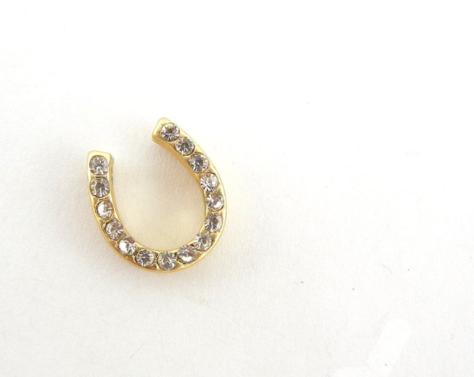 Small Matte Gold-tone Rhinestone Horseshoe Pendant One Hole