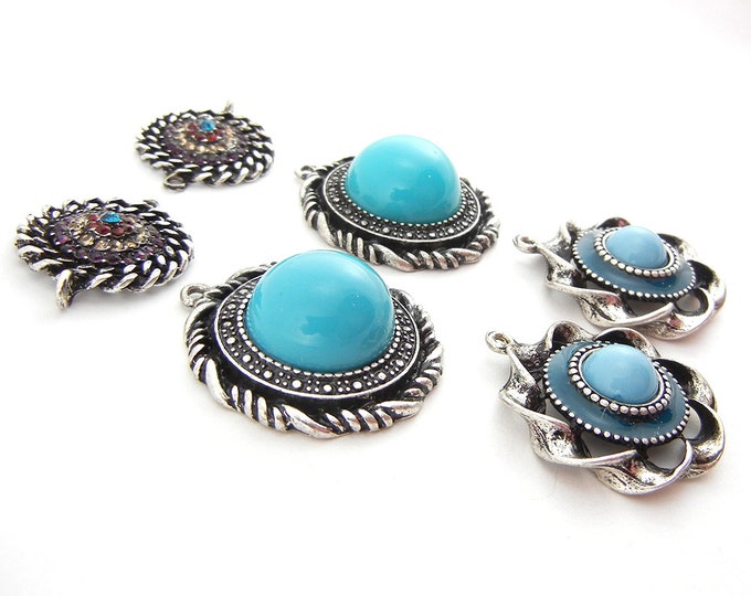 Set of 3 Pairs of Antique Silver-tone with Turquoise Accents