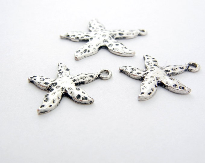 Set of Starfish Pendant and Charms Textured Antique Silver-tone