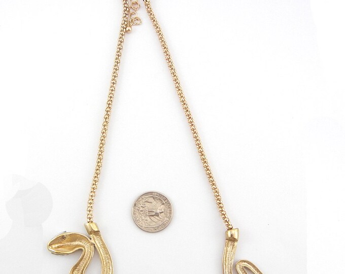 Double Link Popcorn Chain Snake Necklace Gold-tone 15"