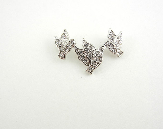 Double Link Silver-tone Rhinestone 3 Dove Pendant