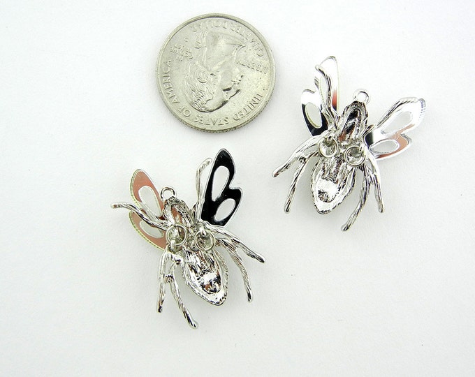 Pair of Bee Charms Silver-tone with Mirrored Lucite Wings