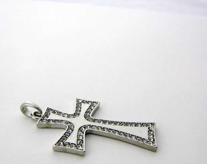 Silver-tone Cross Pendant Edged in Rhinestones