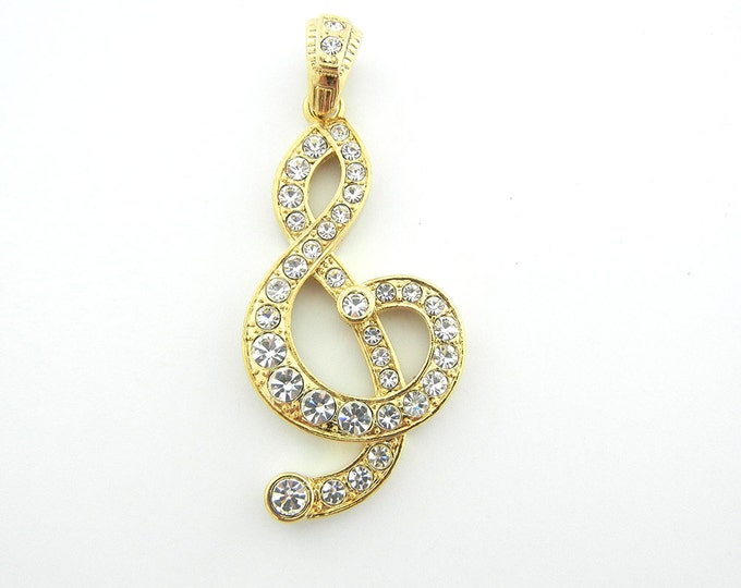 Large Musical G-clef Pendant Rhinestones