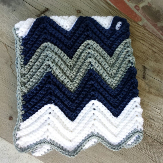 Crochet chevron baby blanket with holes for car seat straps