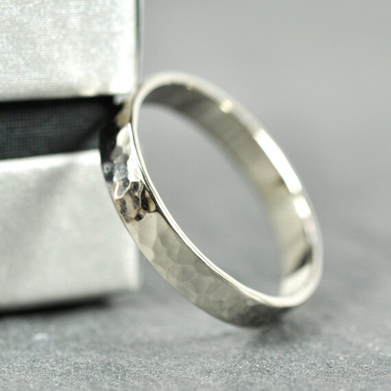 18K Palladium White Gold 4mm Wedding Band, Hand Forged, Hammered, Sea ...