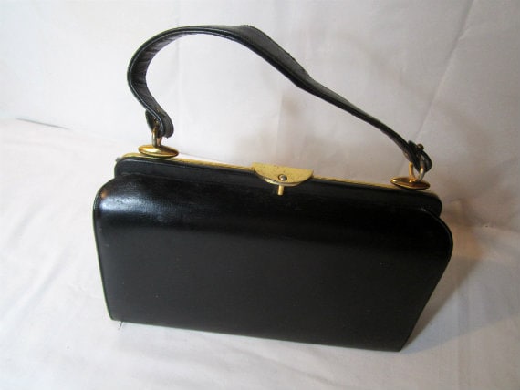 1930s Leather Purse. Black Leather Handbag. by TheWittyWomen