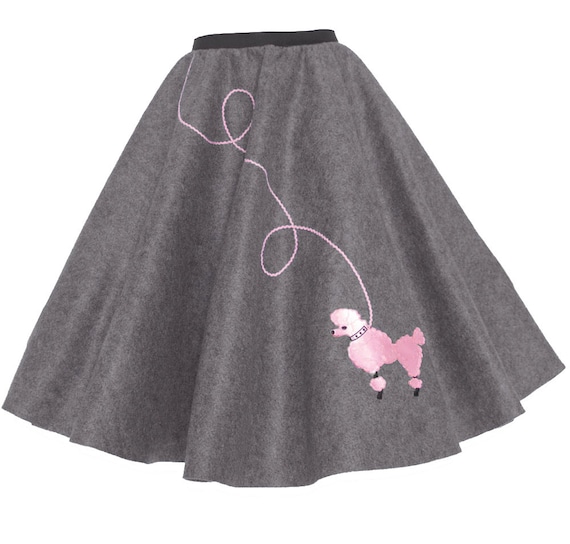 Ladies 50's Poodle Skirt GRAY with pink poodle by hiphop50sshop