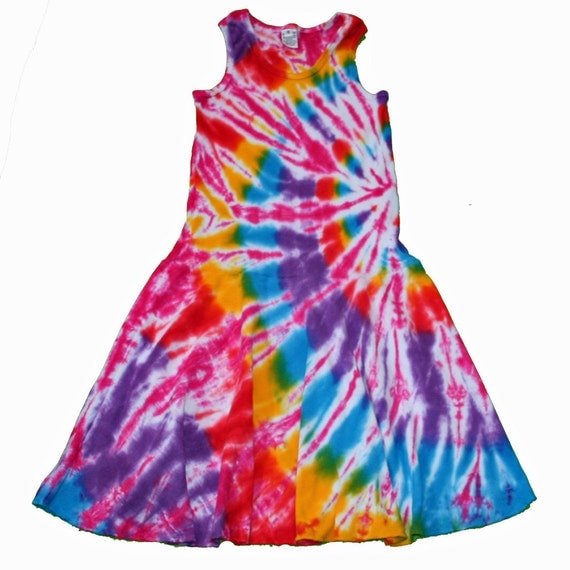 Tie Dye Dress in Hot Pink and Rainbow cute and fun for summer