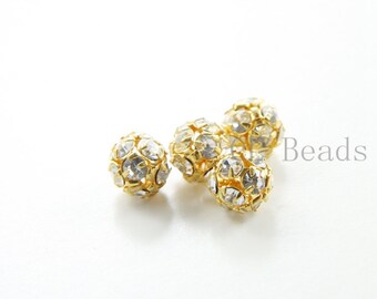 4pcs Czech Gold Tone Base Metal Rhinestone Balls - Crystal 12mm (1018)