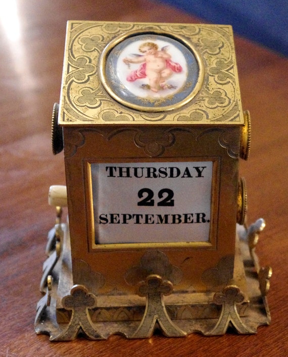 Antique Brass Desktop Perpetual Calendar Scrolling