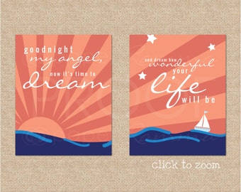 Billy Joel, Goodnight My Angel, Lullabye // Set of 2 Nursery / Kids Art Prints // Custom match to room or bedding // N-G18-2PS AA1