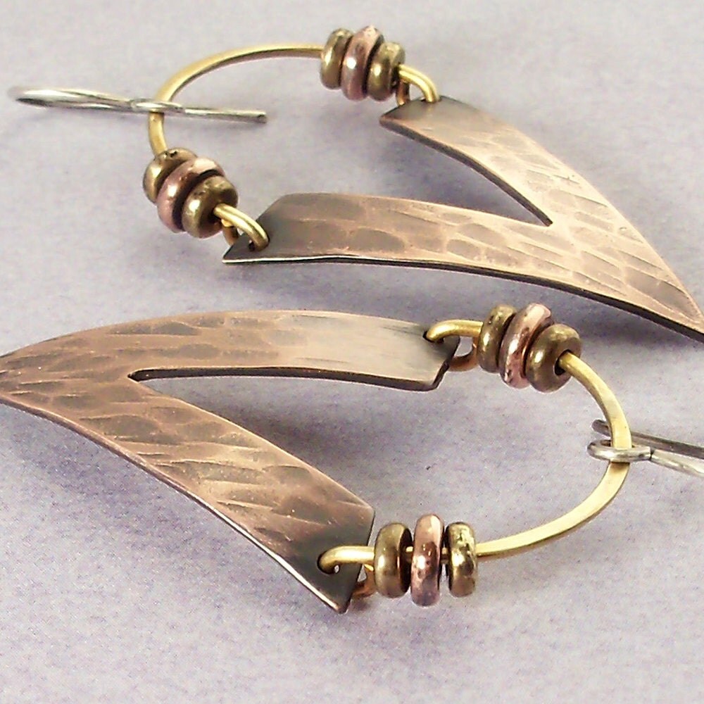 MIXED METAL EARRINGS Wire Wrapped Jewelry Handmade Earrings