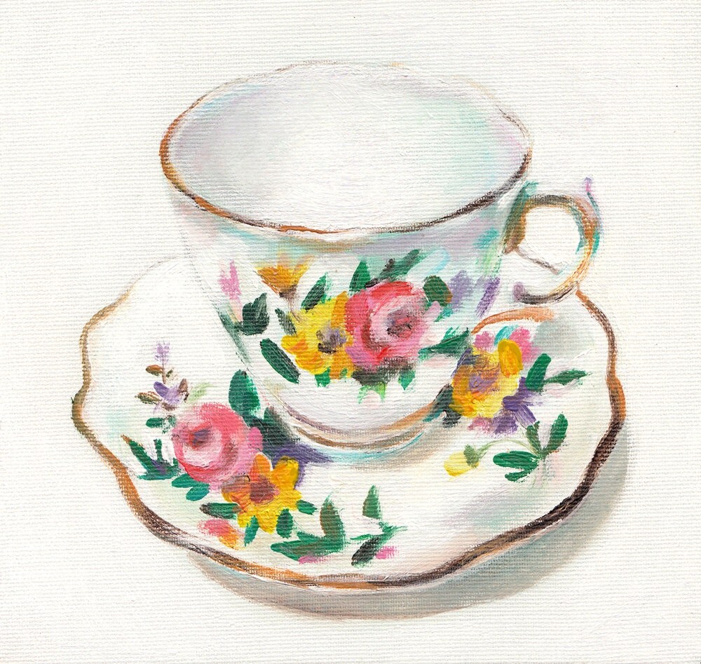 Vintage tea cup Vintage Art Still Life Painting Original
