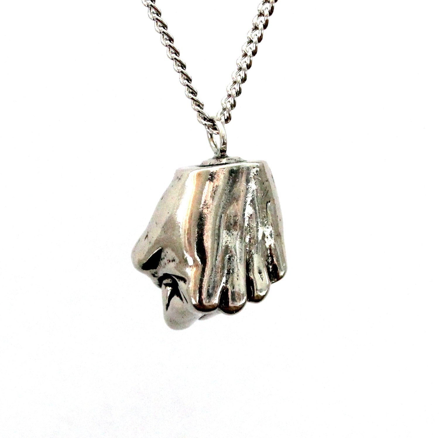 Fist Necklace Silver Fist Pendant Necklace A Mans Clenched
