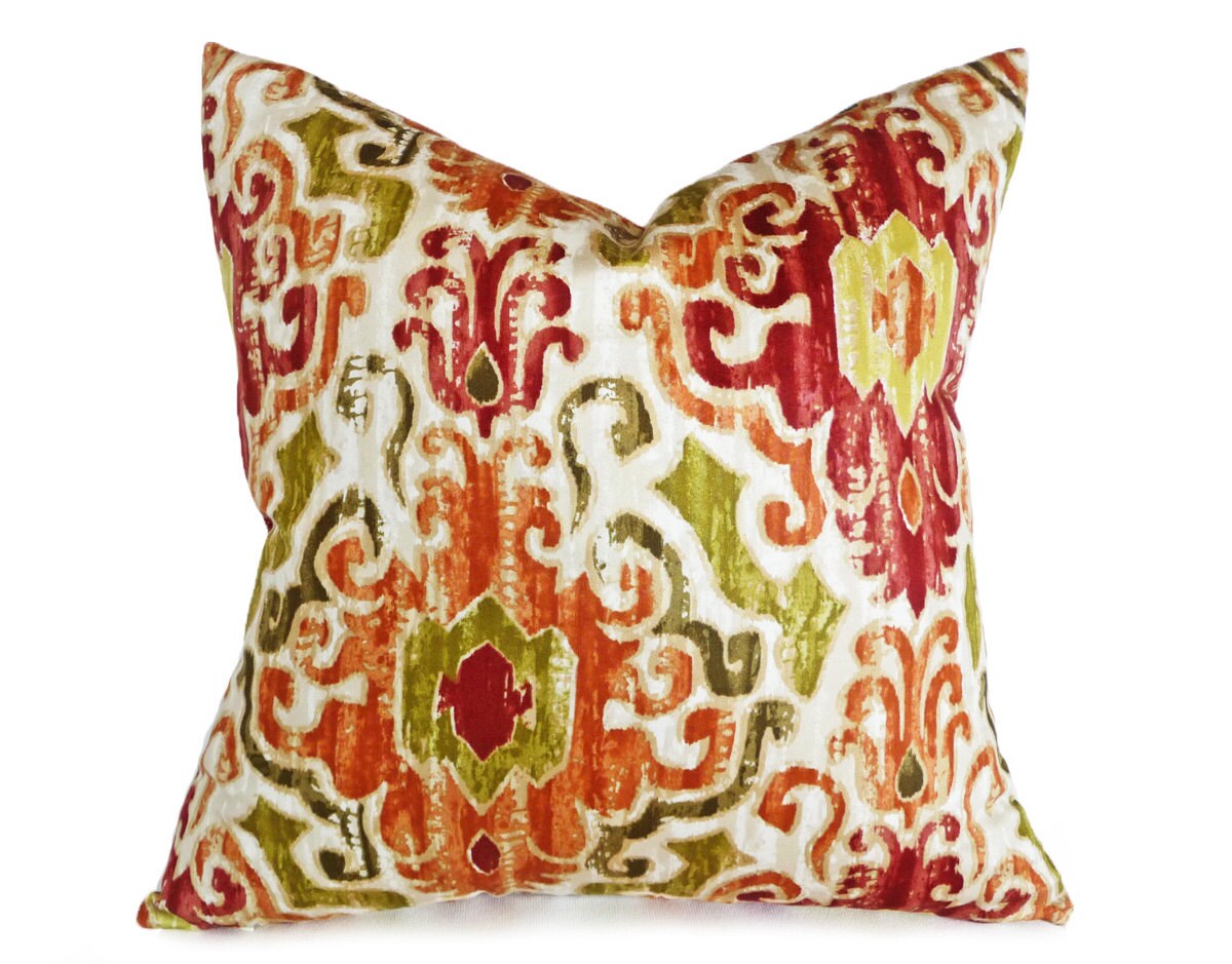 Orange Ikat Pillow Covers Orange Green Pillows Colorful