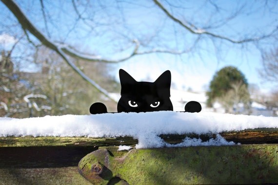 Metal Cat Garden Ornament for Plant Pot, Lawn, Post or Yard Fence